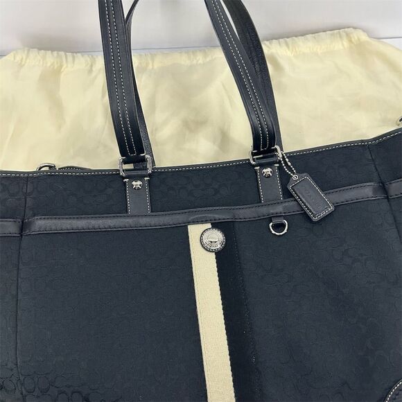 Coach Women's Black Canvas & Leather Tote Bag with Dust Bag EUC - Picture 4 of 16